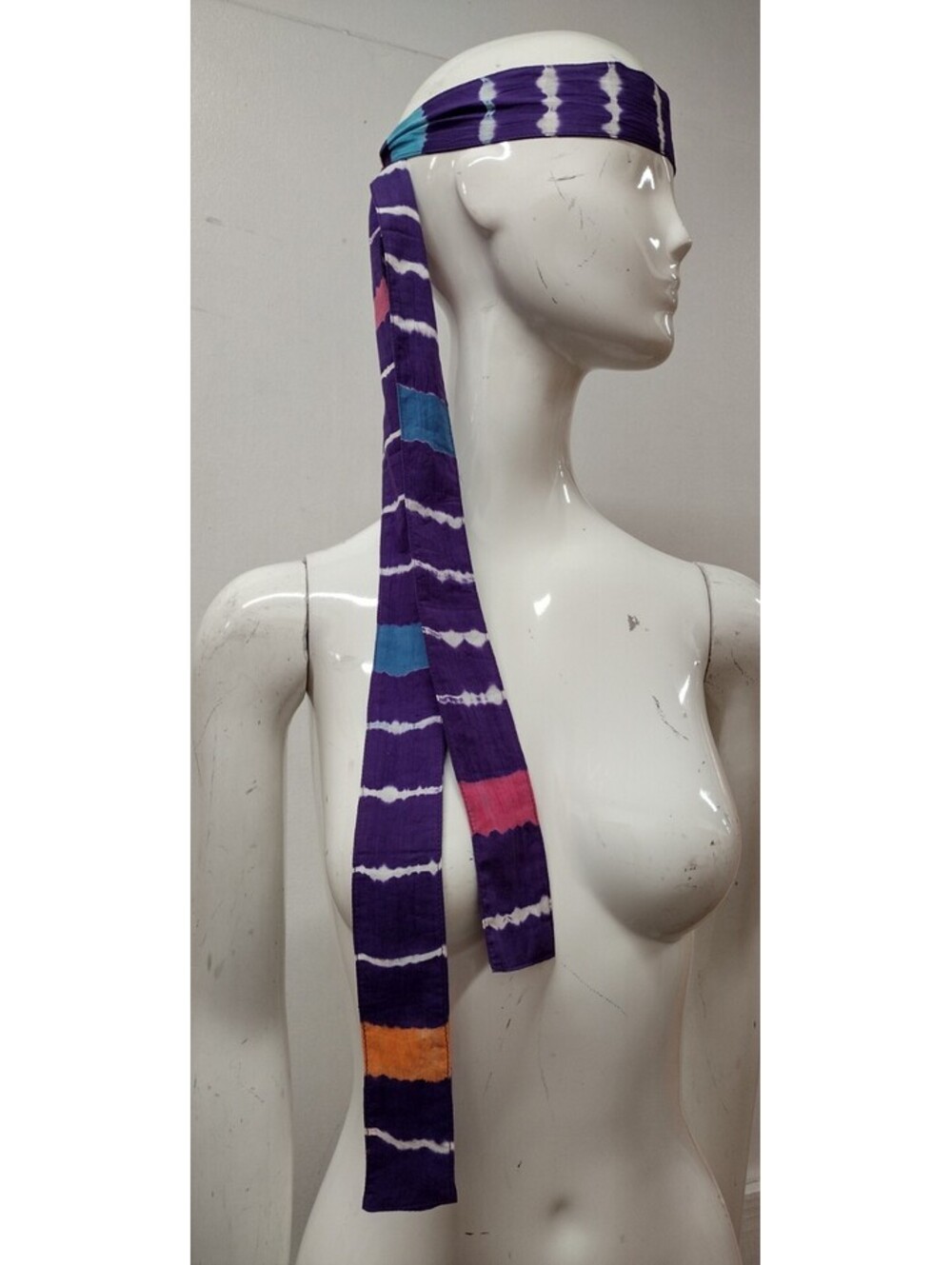 1970s Purple Sash Belt L Psychedelic Tie Dyed Cotton Head band ORIGINAL HIPPIE - Picture 2 of 13